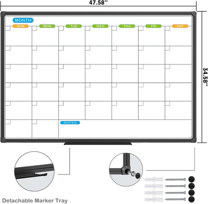 JILoffice Magnetic Dry Erase Calendar Whiteboard, 4 Month White Board Planner 36 X 24 Inch, Black Aluminum Frame Wall Mounted Board for Office Home and School