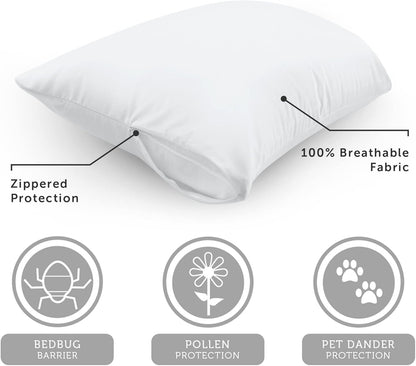 AllerEase 100% Breathable Cotton Pillow Protector for Sleeping, Standard 26" x 20" - 2 Pack