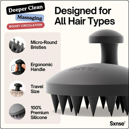 SXNSE - Revive Silicone Scalp Massager, Arctic - Manual Hair & Scalp Scrubber for Dandruff, Buildup, Itch, & Hair Growth - Soft Exfoliating Silicone Bristles for Wet & Dry Hair, Flake-Free Finish