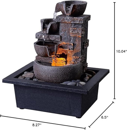 Kalona Tabletop Water Fountain, Indoor Waterfall with Resin Rock Design