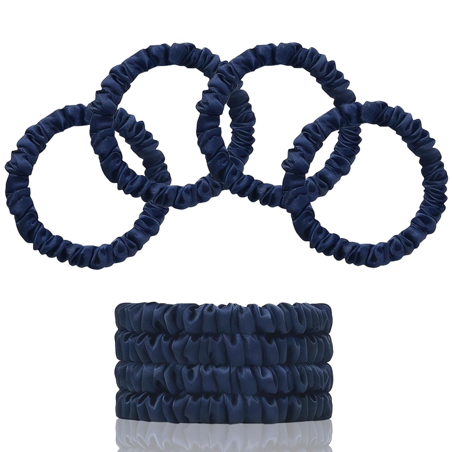 22 Momme 100% Pure Mulberry Silk Scrunchies (4 PCS) - Small Hair Elastics and Ties for Women, Sleep Hair Care, No Damage, Black