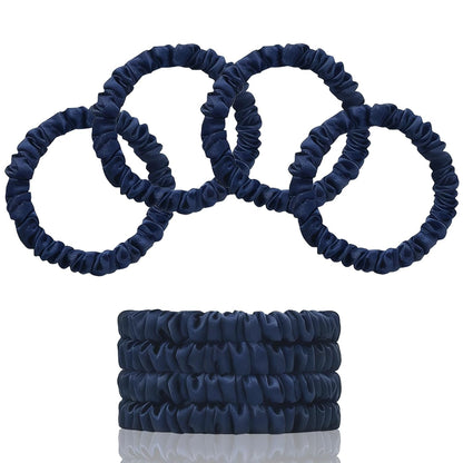 22 Momme 100% Pure Mulberry Silk Scrunchies (4 PCS) - Small Hair Elastics and Ties for Women, Sleep Hair Care, No Damage, Black