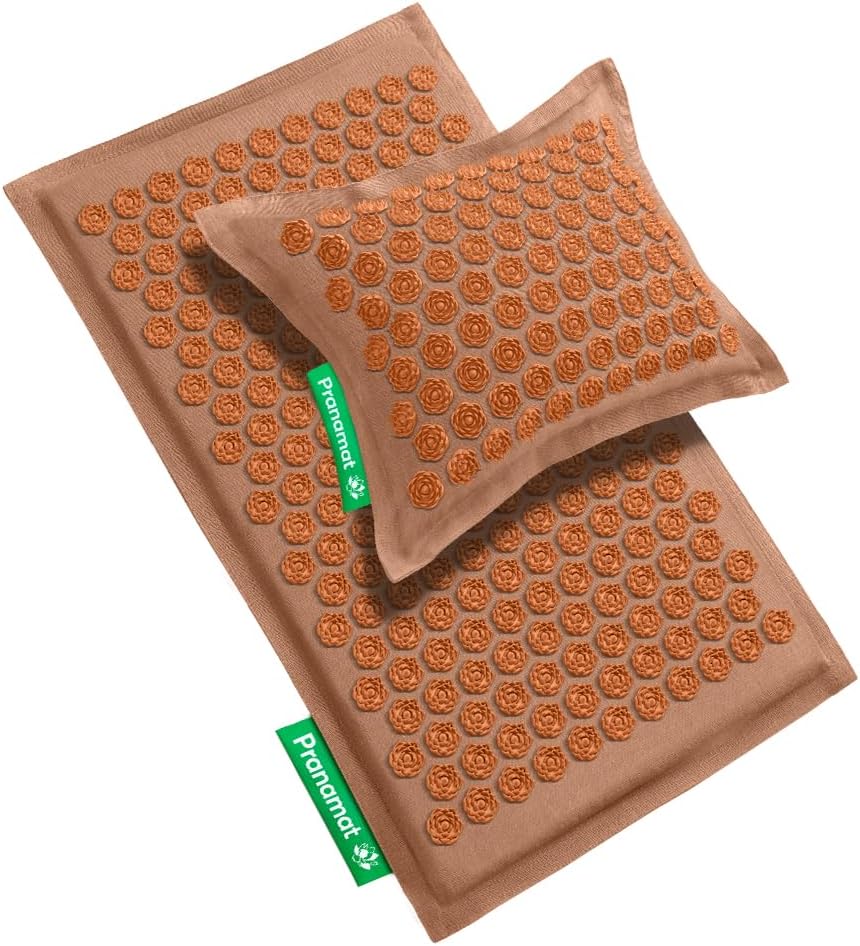 Pranamat Acupressure Large Mat and Pillow Set, Premium Acupressure Therapy for Pain Relief and Relaxation, Handcrafted in Europe with Sustainable and Natural Materials (Obsidian)