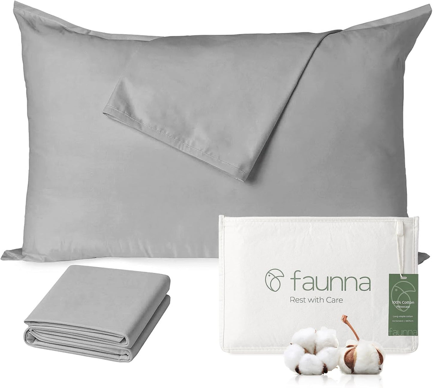 FAUNNA 100% Cotton Pillow Protectors, Bed Bug Proof, Hypoallergenic, Featuring Antimicrobial Product Protection for Enhanced Freshness, Premium Breathable Zippered Protectors(Standard Size, 4 Pack)