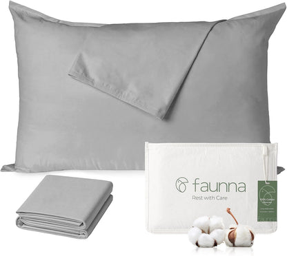 FAUNNA 100% Cotton Pillow Protectors, Bed Bug Proof, Hypoallergenic, Featuring Antimicrobial Product Protection for Enhanced Freshness, Premium Breathable Zippered Protectors(Standard Size, 4 Pack)