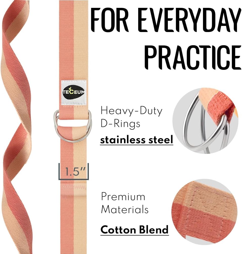 TECEUM 2 IN 1 Yoga & Mat Strap for Stretching – Cotton – 6/8/10 ft