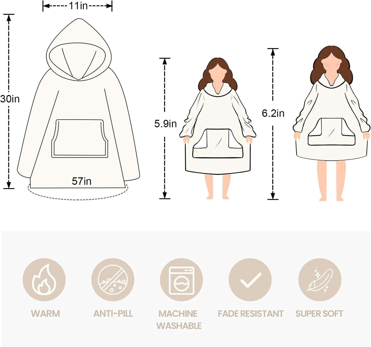 Touchat Wearable Blanket Hoodie, Oversized Sherpa Blanket Sweatshirt with Hood Pocket and Sleeves, Super Soft Warm Plush Hooded Blanket for Adult Women Men, One Size Fits All (Pink)