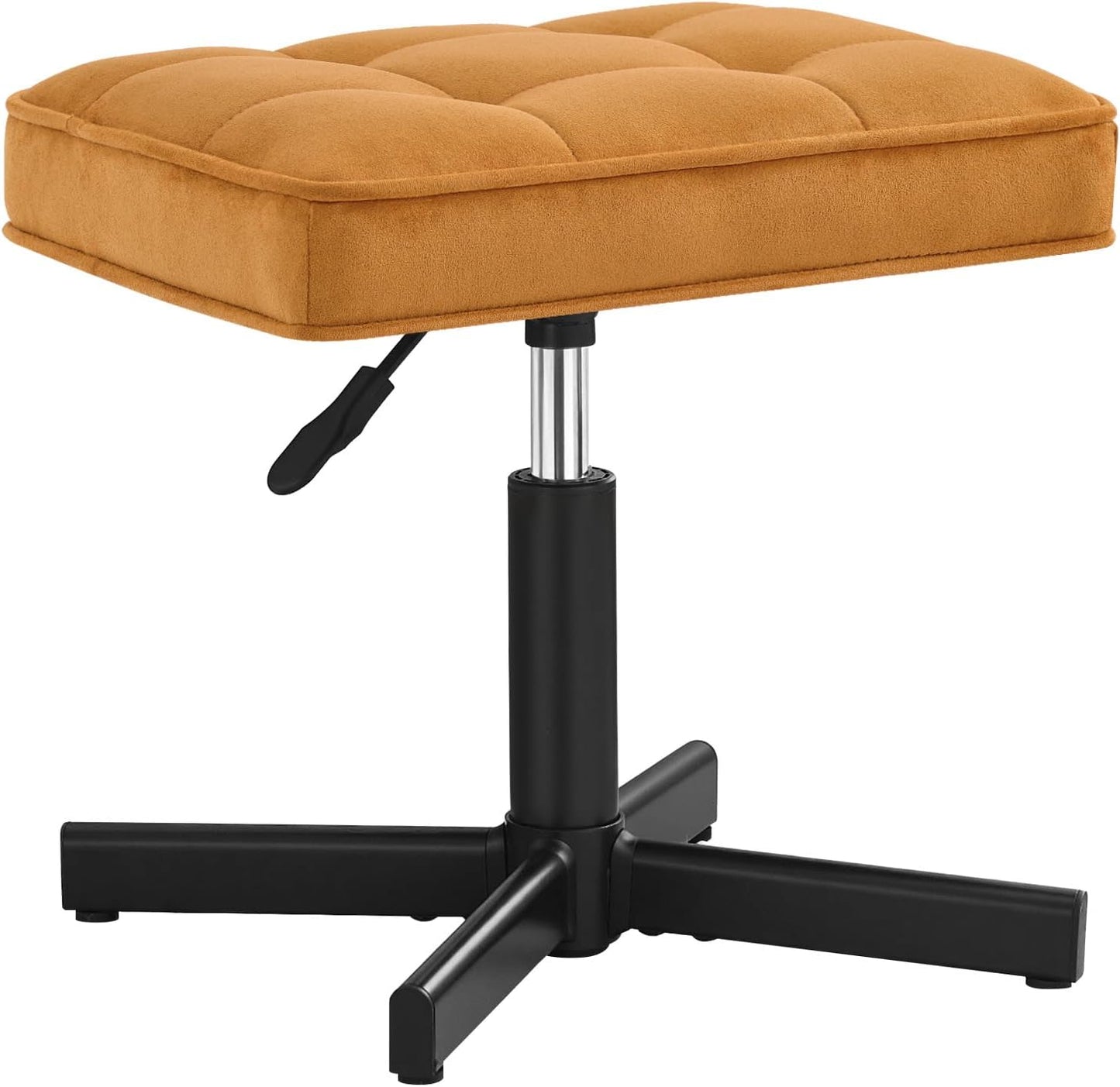 LUE BONA Adjustable Vanity Stool, Foot Rest Under Desk, 360° Swivel Vanity Chair for Makeup Room, Black Upholstered Faux Leather Ottoman for Bathroom & Living Room, 300lbs
