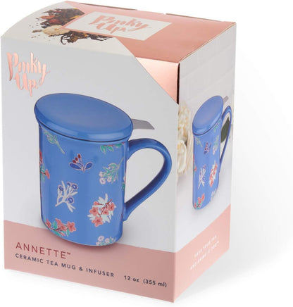 Pinky Up Annette Ceramic Tea Cup with Infuser and Lid, Travel Mug for Loose Leaf Teas, Home Office, Camping, Picnic Party, 12 oz, Set of 1, Honeycomb