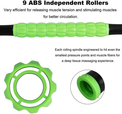 YANSYI Professional 9-Roller Deep Tissue Massage Stick - Portable Muscle Recovery Roller for Athletes, Relieves Post-Workout Soreness & Leg/Back Pain - Portable Physio Tool (Blue 1)