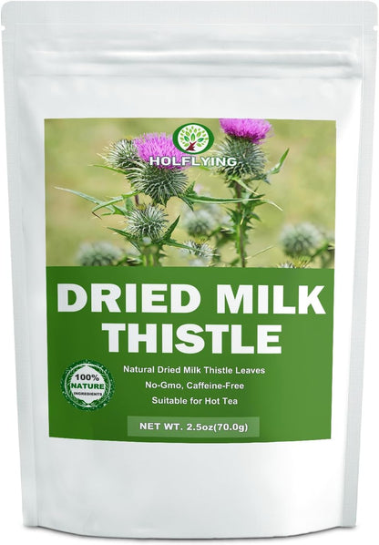 Natural Dried Milk Thistle Leaves - 2.5 oz, Cut & Sifted, All-Natural Milk Thistle Herbs for Tea, No Additives, No GMO