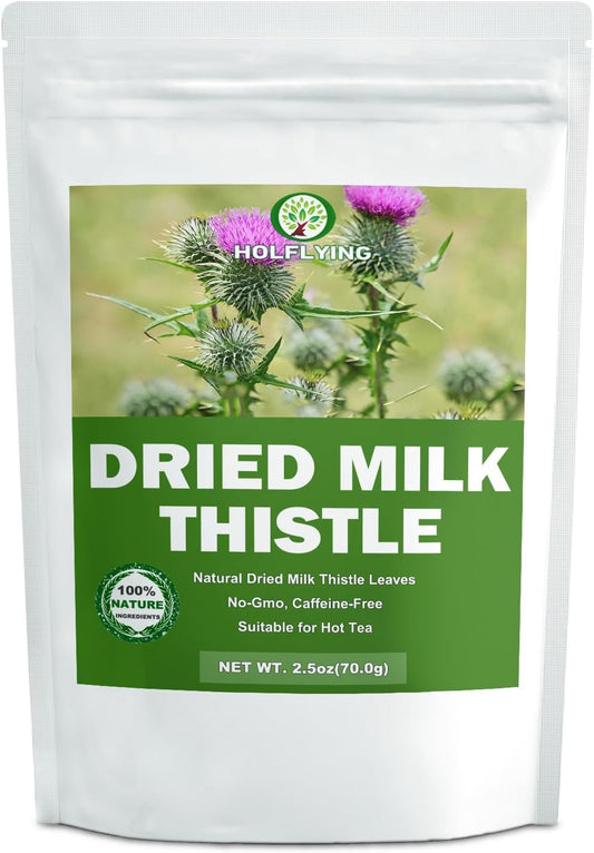 Natural Dried Milk Thistle Leaves - 2.5 oz, Cut & Sifted, All-Natural Milk Thistle Herbs for Tea, No Additives, No GMO