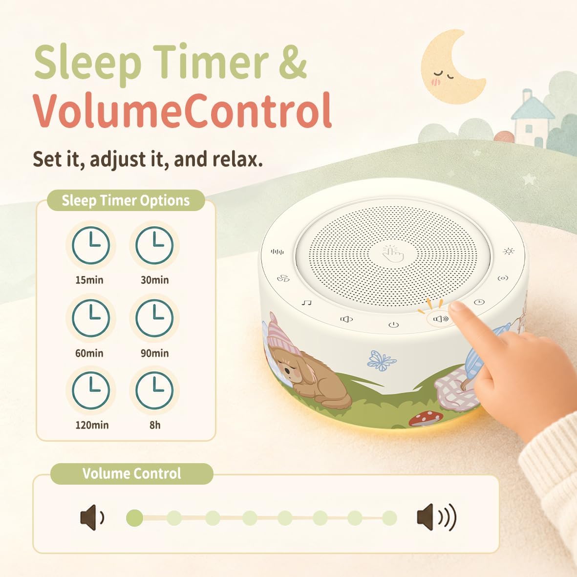 Kipcush White Noise Machine for Baby & Adults, 30 Soothing Sounds, Soft Non-Glare Nursery Lamp, 8 Color Night Lights, Memory Function (Angel V1 White, Standard)