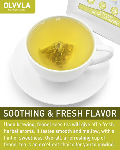 Olvvla - Fennel Tea Bags - 4g X 50 Count - Pure Whole Fennel Seeds