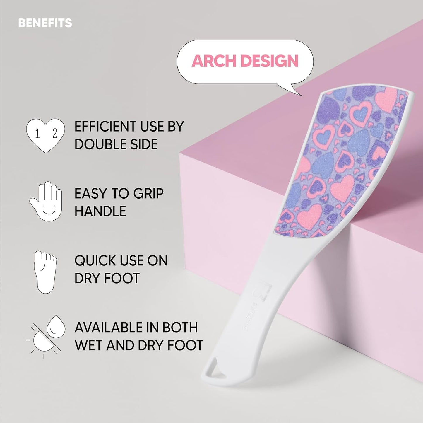 S-Line Emery Foot File, Colossal Double-Sided Pedicure Tool, Effective for Cracked Heel, Ergonomic Design for Easy Grip (White)