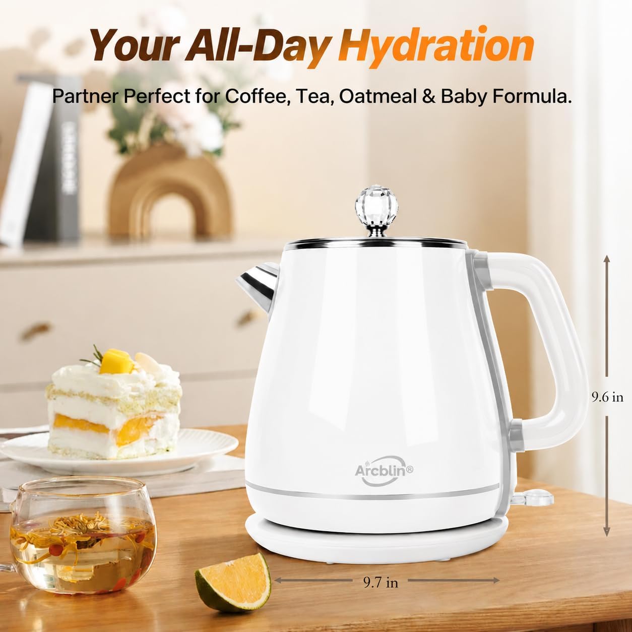 1.8L Electric Kettle, Tea Kettle with Fast Boil 1350W, Pearl White