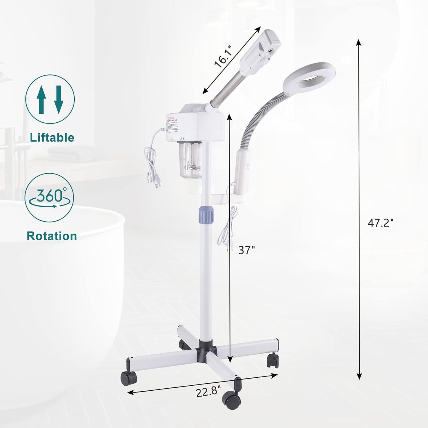 Winado 2 in 1 Facial Steamer with 5X Magnification Light, Deep Cleaning for Personal Skin Care, Beautician Steamer Professional Humidifier Facial Spa Mist Steam for Home & Beauty Salon, White