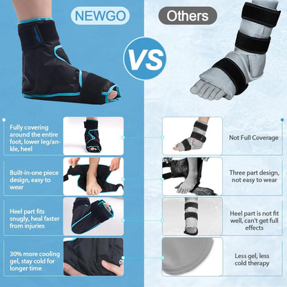 NEWGO Foot Ice Pack Wrap for Plantar Fasciitis Relief, 360° Full Coverage Reusable Gel Ice Boot for Heel & Ankle Pain, Cold Compression for Swelling, Achilles Tendonitis & Ankle Sprain- Black