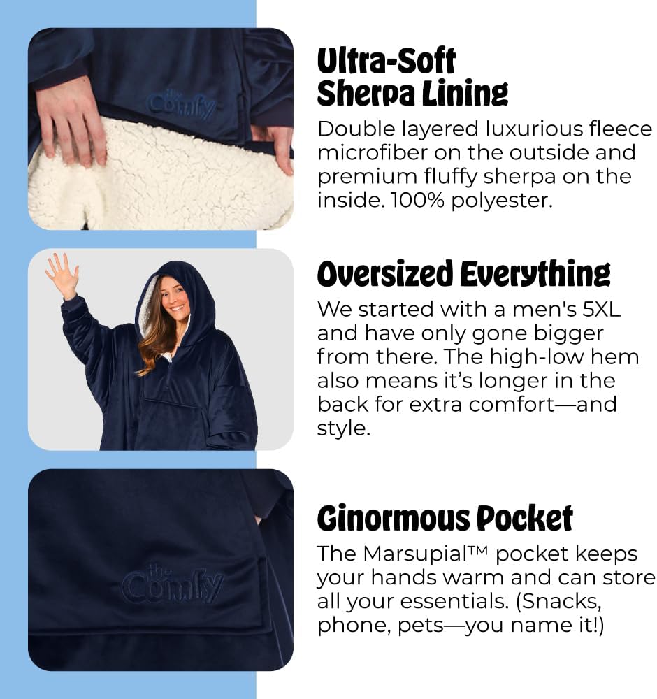 THE COMFY Original | From Shark Tank | Patented | Oversized Sherpa Wearable Blanket Hoodie| Gift for Women & Men | One Size