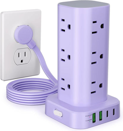 6FT Power Strip Tower Surge Protector, 12 Wide Spaced Outlets, 4 USB