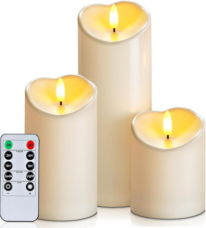 Homemory 6"x3" Outdoor Waterproof Flameless Candles, LED Candles, Battery Operated Candles with Remote and Timers, Electric Fake Plastic Pillar Candles, Ivory White, Set of 2
