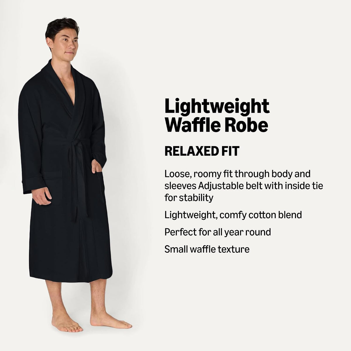 Amazon Essentials Men's Lightweight Cotton Waffle Bath Robe, Mid-Length Loungewear (Available in Big & Tall)