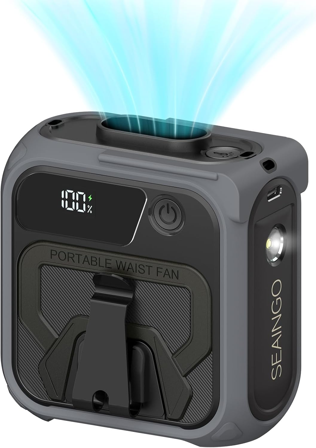 SEAINGO Portable Waist Fan Rechargeable – 10000mAh, 42 ft/s Max, 5 Speeds 16000RPM, Personal Cooling Wearable Clip Body Belt Shirt Fans, Hanging Neck Fan with Light