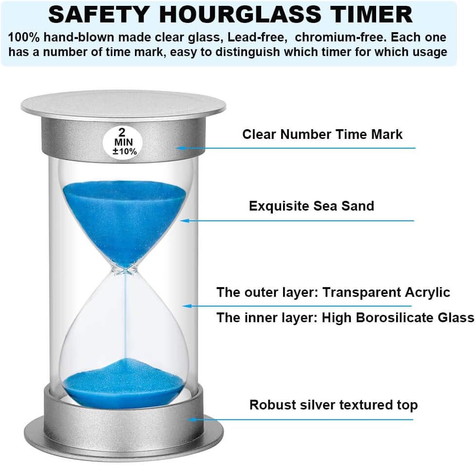2 Minute Hourglass Sand Timer with Suction Cup,Unbreakable Sucker Sand Clock Timer 2 min,Plastic Mini Sand Watch,Rotatable Reloj De Arena for Kids Toothbrush(Blue)