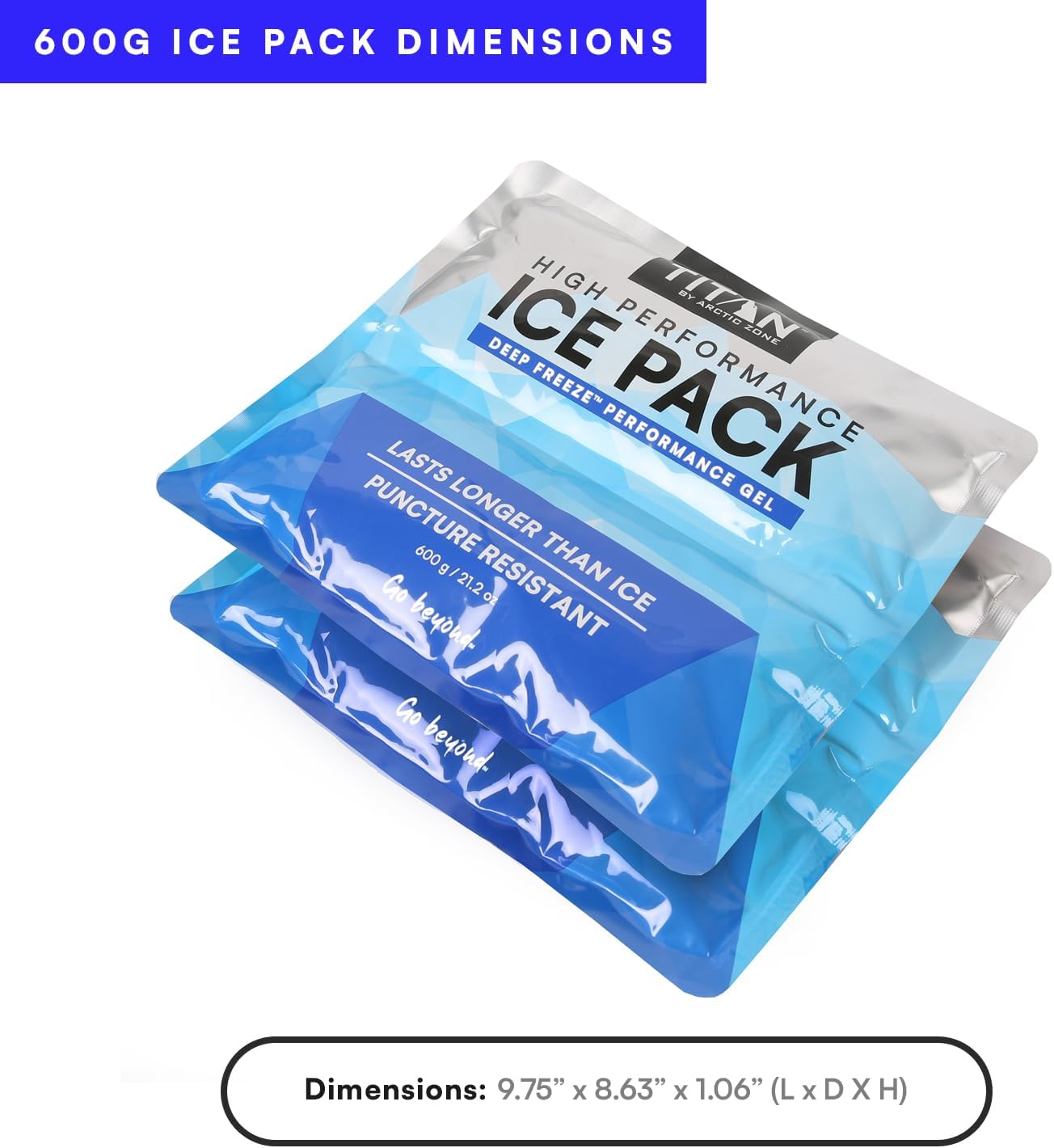 Arctic Zone Titan Deep Freeze Ice Pack- (2 Pack) 600 Gram High Performance Ice Pack - Long-Lasting, Puncture-Resistant Cold Pack Filled with Non-Toxic Gel…