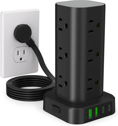6FT Power Strip Tower Surge Protector, 12 Wide Spaced Outlets, 4 USB