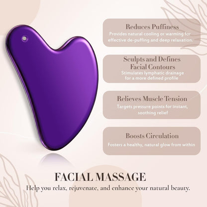 Nuanchu Stainless Steel Gua Sha Facial Tool, Metal Gua Sha for Lymphatic Drainage, Guasha Face Sculpting Double Chin Reduce with Pouch Self Care Gift(304 Stainless Steel,Silver)