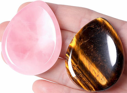 2PCS Worry Stone for Anxiety Tigers Eye Amethyst Healing Crystals Hand Thumb Stones Pocket Gemstones Meditation Accessories Oval Crystal Natural Relax Palm Stone Anxiety Relief Items Stocking Stuffers