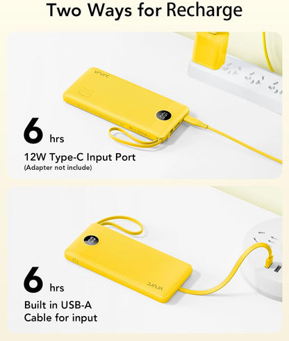 VRURC Portable Charger, Slim Power Bank Built-in 4 Cables, Travel Essential