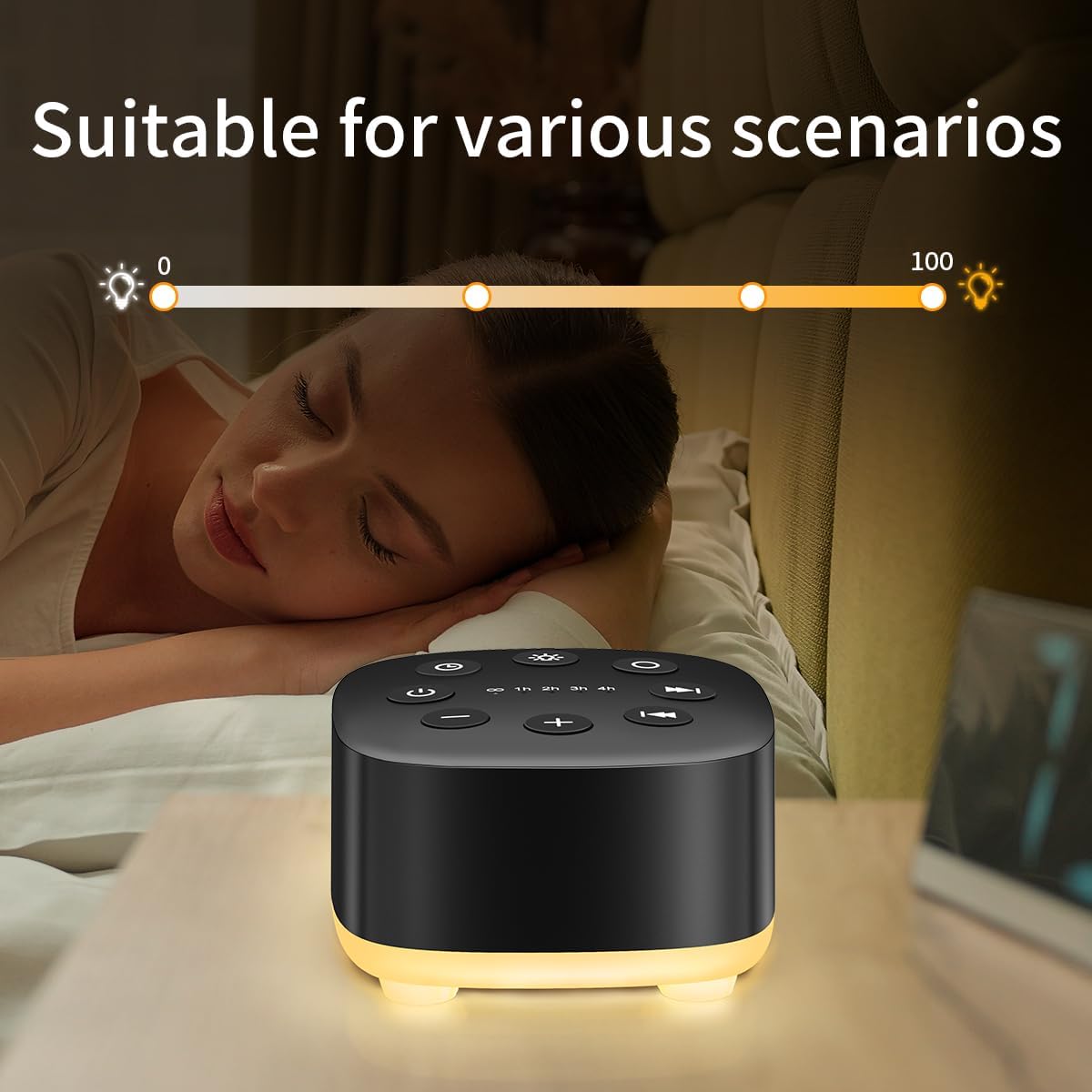 Meditation White Noise Sound Machine 30 Soothing Sounds with 32 Volume Control 12 Night Light 5 Timers Portable Sleep Machine for Travel Powered by AC or USB Sleep Therapy for Baby Kids Adults (Black)