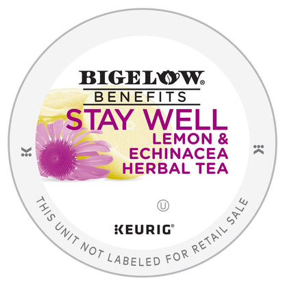 Bigelow Benefits Stay Well Lemon Echinacea Keurig K-Cups Pods Herbal Tea, Caffeine Free, 22 Count (Pack of 4), 88 Total K-Cup Pods