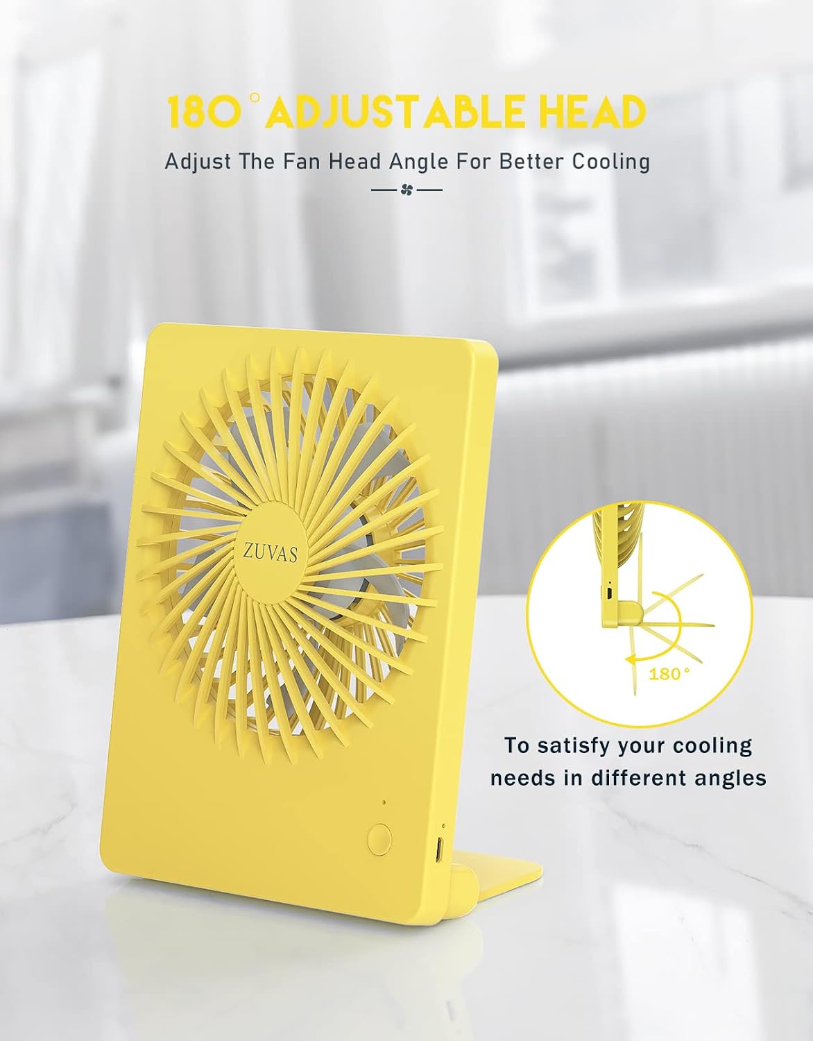 Zuvas Desk Fan Battery Operated Fan Rechargeable 180°Tilt Folding Personal Fan Ultra Quiet Small Portable 3 Speed Adjustable Strong Wind Fan For Office Bedroom Home Desktop Camping (White)