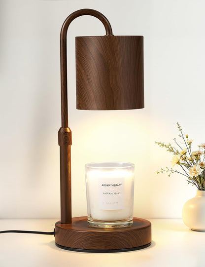 Briever Dimmable Candle Warmer Lamp with Timer, Height Adjustable Electric Candle Wax Warmer, Christmas Birthday Gifts for Women Mom, House Warming Gifts New Home Room Decor, Walnut Solid Wood Base