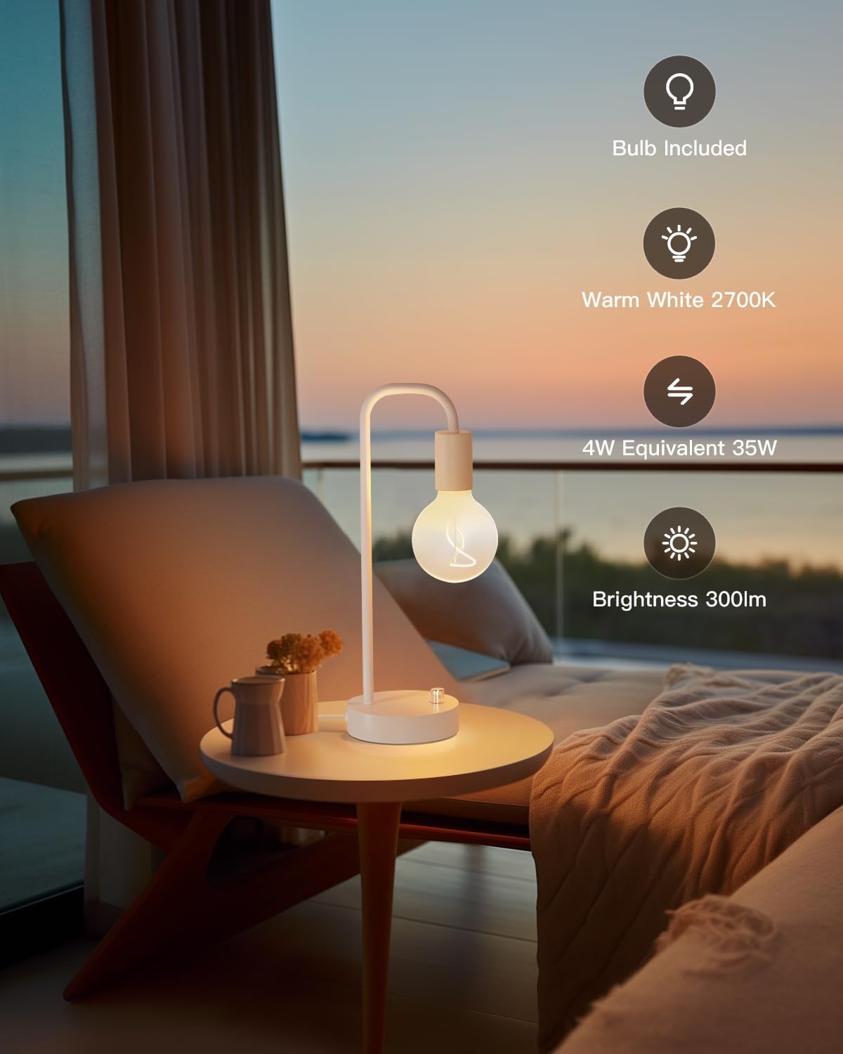 ONEWISH Industrial Table Lamp for Bedroom, Fully Dimmable Modern Bedside Lamps with 2700K Warm Light Bulb for Kids Reading, Minimalist Nightstand Lamps for Living Room, Office (Bulb Included)