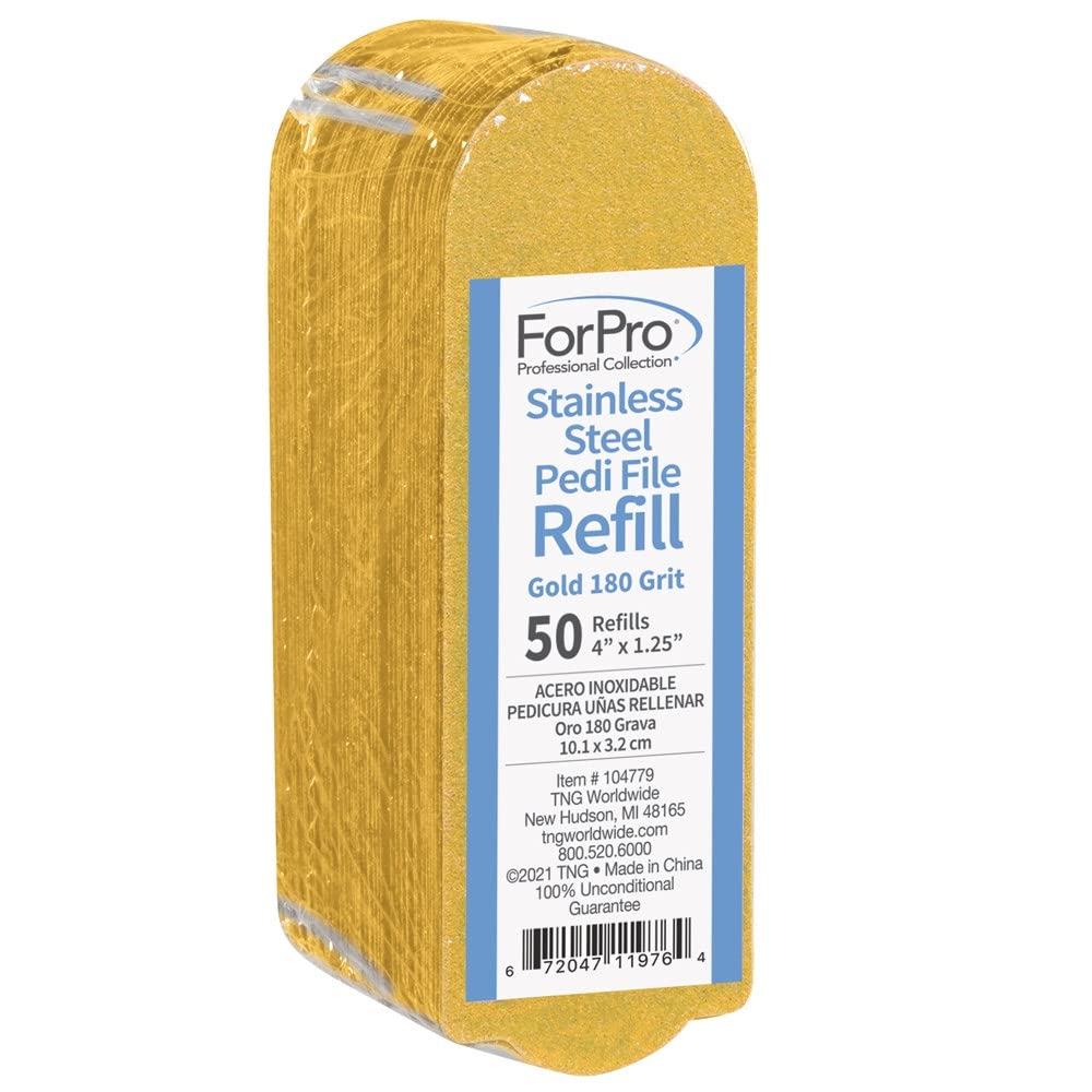 ForPro Professional Collection Stainless Steel Pedi File Refill, 180 Grit, White, EZ-Strip Peel Pedicure Refill Pads, 1.25” W x 4” L, 50-Count