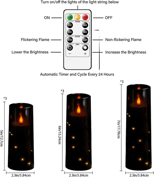 Nimiko Flickering Flameless LED Candles,Battery Operated Candles 24 Pcs with Embedded Star String,Acrylic LED Pillar Candles with Remote,Suitable for Home Decoration to Create an Atmosphere (White)