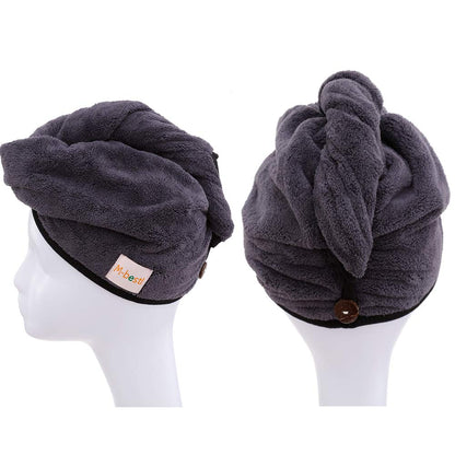 M-bestl 2 Pack Microfiber Hair Towel Wrap,Hair Drying Towel with Button,Quick Dry Hair Towel Turban for Women,Absorbent Anti-frizz Head Towel for Long Thick Curly Hair(Pink&Beige)