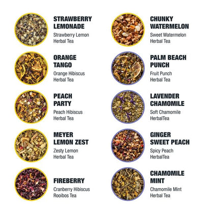 Tiesta Tea - Discovery Sampler Dry Flight Set, Loose Leaf, High to No Caffeine, Hot & Iced Up to 200 Cups, Tea Variety Pack with Green, Herbal, Black & Chai Brew, 20 Resealable Sample Pouches