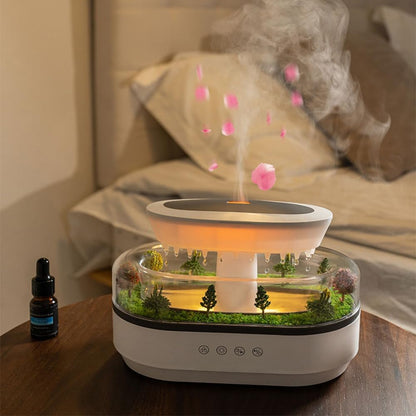 Rain Cloud Aromatherapy Diffuser Air Humidifiers Water Drip,Micro Landscape Essential Oils Ultrasonic Diffuser Flame for Sleeping and Relaxing (white 2)