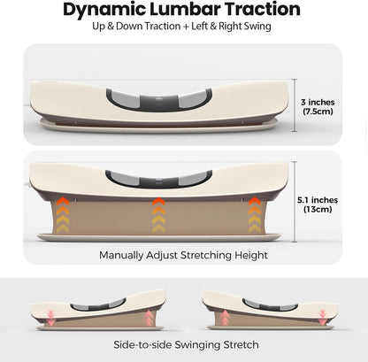 Quadruple Fusion Lower Back Massager for Back & Sciatica Pain Relief, Back Stretcher for Spinal Decompression, Lumbar Traction Device with Rocking Stretch & Height Adjust, Relaxation & Exercise Gift