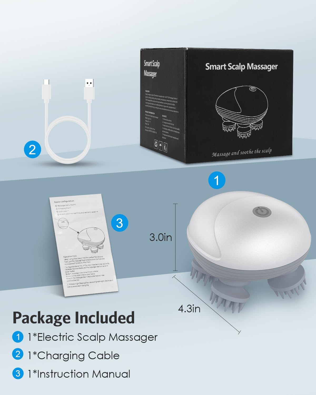 AMIR Upgraded Electric Scalp Massager, Portable Head Massager with Kneading 96 Massage Nodes, Handheld Head Scratcher Massager for Stress Relax and Pain Relief, Ideal Valentine‘s Day Gift for Her/Him