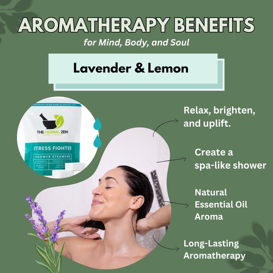 Stress Fighter Shower Steamers Aromatherapy for Relaxing - USA Made Mothers Day Gift for Mom - Lavender & Lemon Shower Bomb Tablets – Soothing Natural Essential Oils (10 Pack)