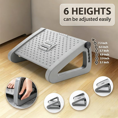 CasaZenith Foot Rest, Six Heights Adjustable Foot Rest for Under Desk at Work, Ergonomic Foots Stool for Under Office Desks, Under Desk Footrest with Foot Massage Roller, Chair Footrest for Leg Rests
