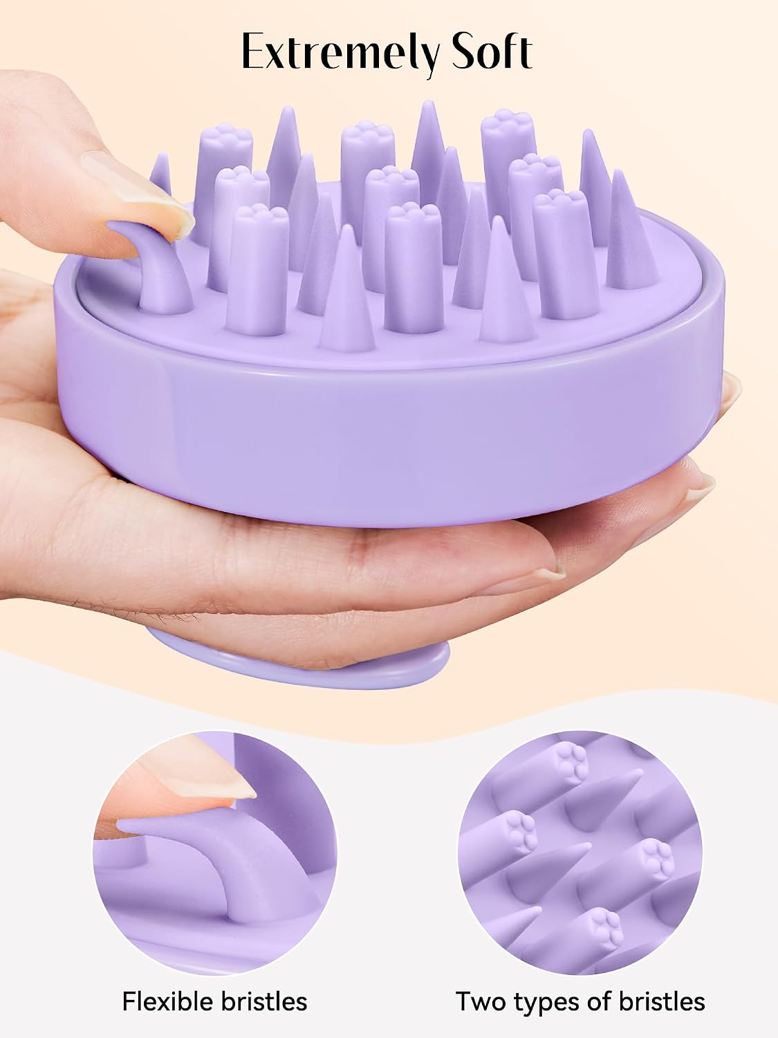 HEETA Hair Scalp Massager for Hair Growth, Shampoo Brush, Scalp Scrubber Exfoliator with Soft Silicone Bristles for Dandruff Removal to Relieve Stress, Wet Dry Use Updated Material, Beige