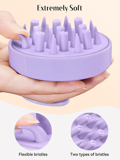 HEETA Hair Scalp Massager for Hair Growth, Shampoo Brush, Scalp Scrubber Exfoliator with Soft Silicone Bristles for Dandruff Removal to Relieve Stress, Wet Dry Use Updated Material, Beige