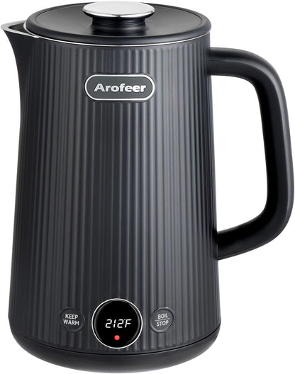 Arofeer® Electric Kettle Temperature Control, 1.7L Stainless Steel Electric Tea Kettle with LED Display, 5 Presets, 4-Hour Keep Warm, Fast Boil Hot Water Kettle for Tea, Coffee & Oatmeal, Black